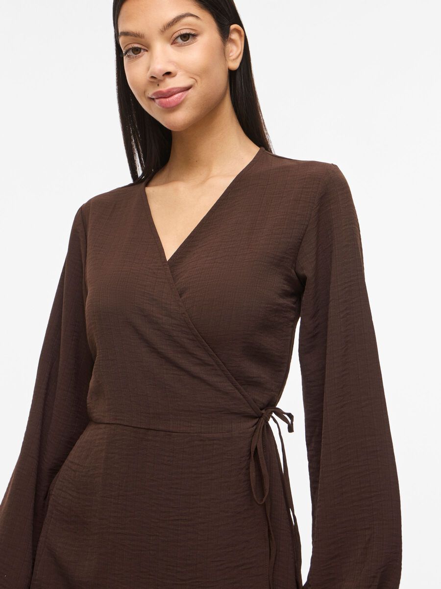 Carousel image - VILOVIE SHORT WRAP DRESS, Coffee Bean | 3