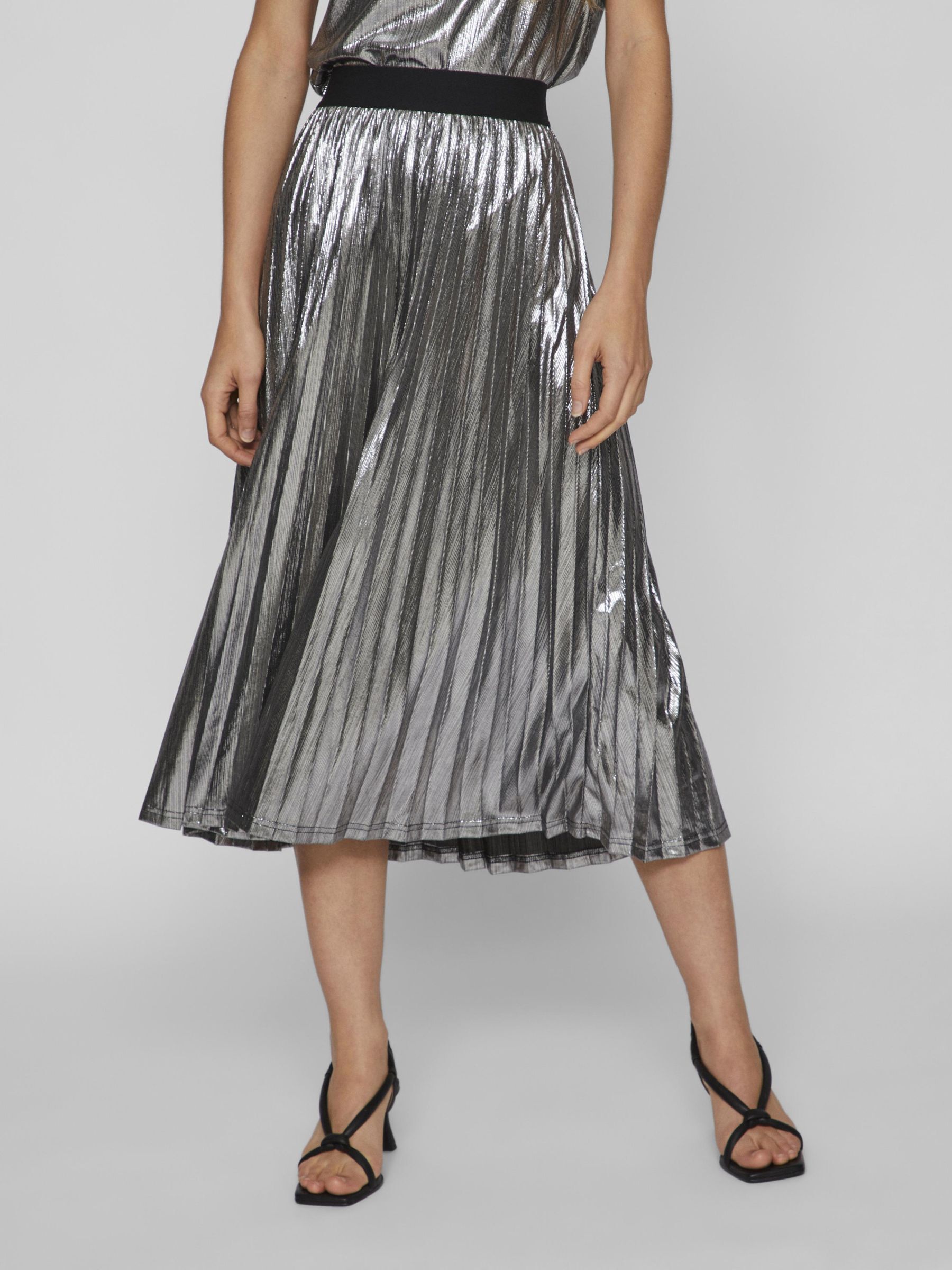 Metallic pleated hotsell midi skirt black