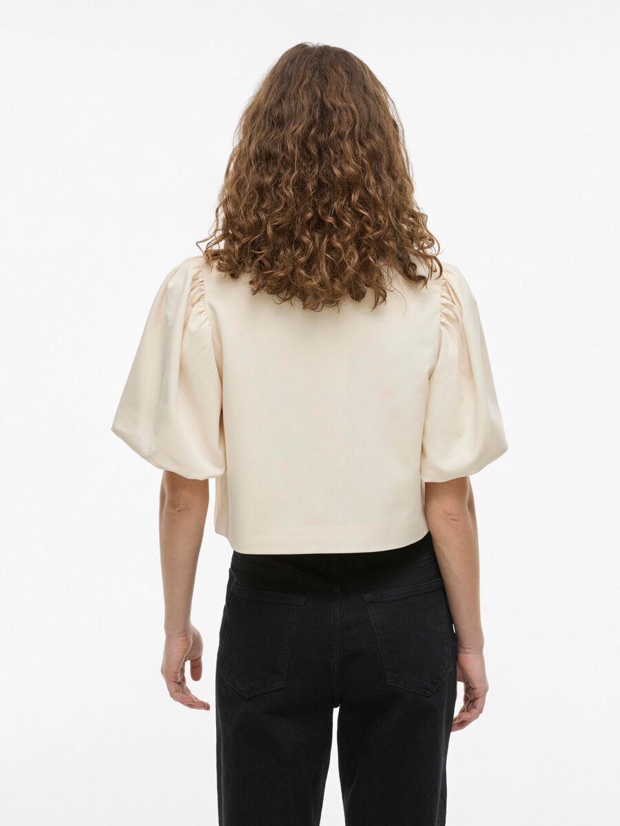 VILA FRONT TIE SHORT SLEEVED TOP, Birch, highres - 14109742_Birch_004.jpg