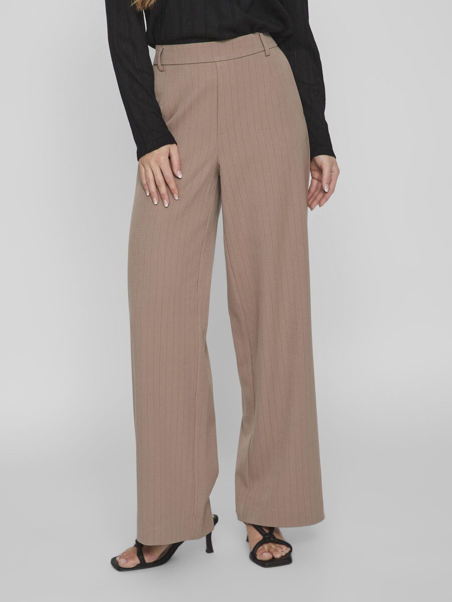 PINSTRIPE HIGH WAISTED TROUSERS, Brown