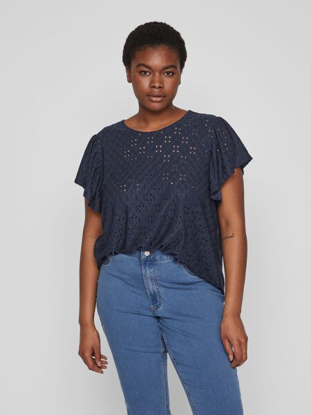 Vila CURVE - SHORT SLEEVED TOP, Navy Blazer, highres - 14085124_NavyBlazer_003.jpg