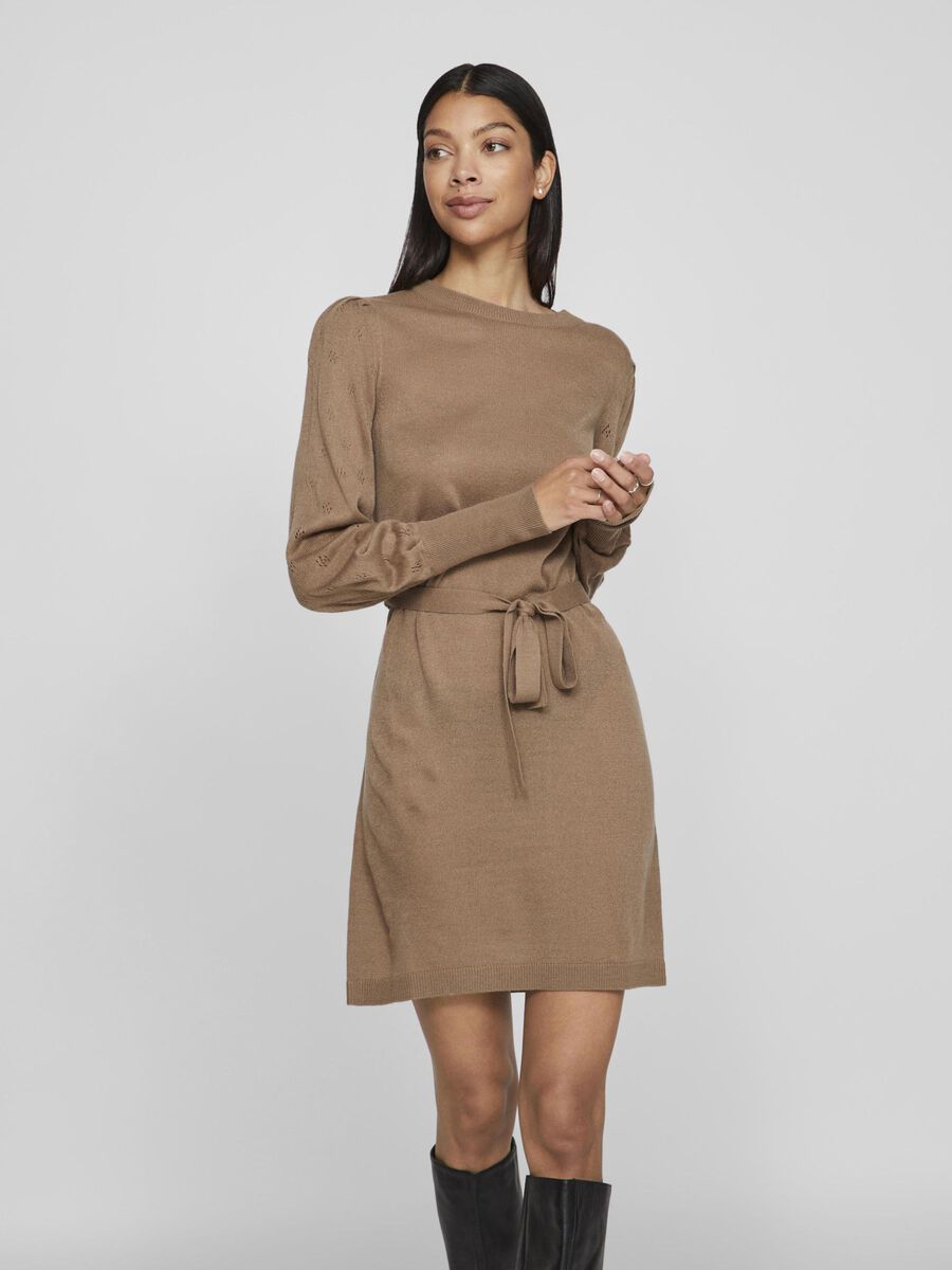 VILA BELTED  KNITTED DRESS, Fossil, highres - 14094034_Fossil_003.jpg