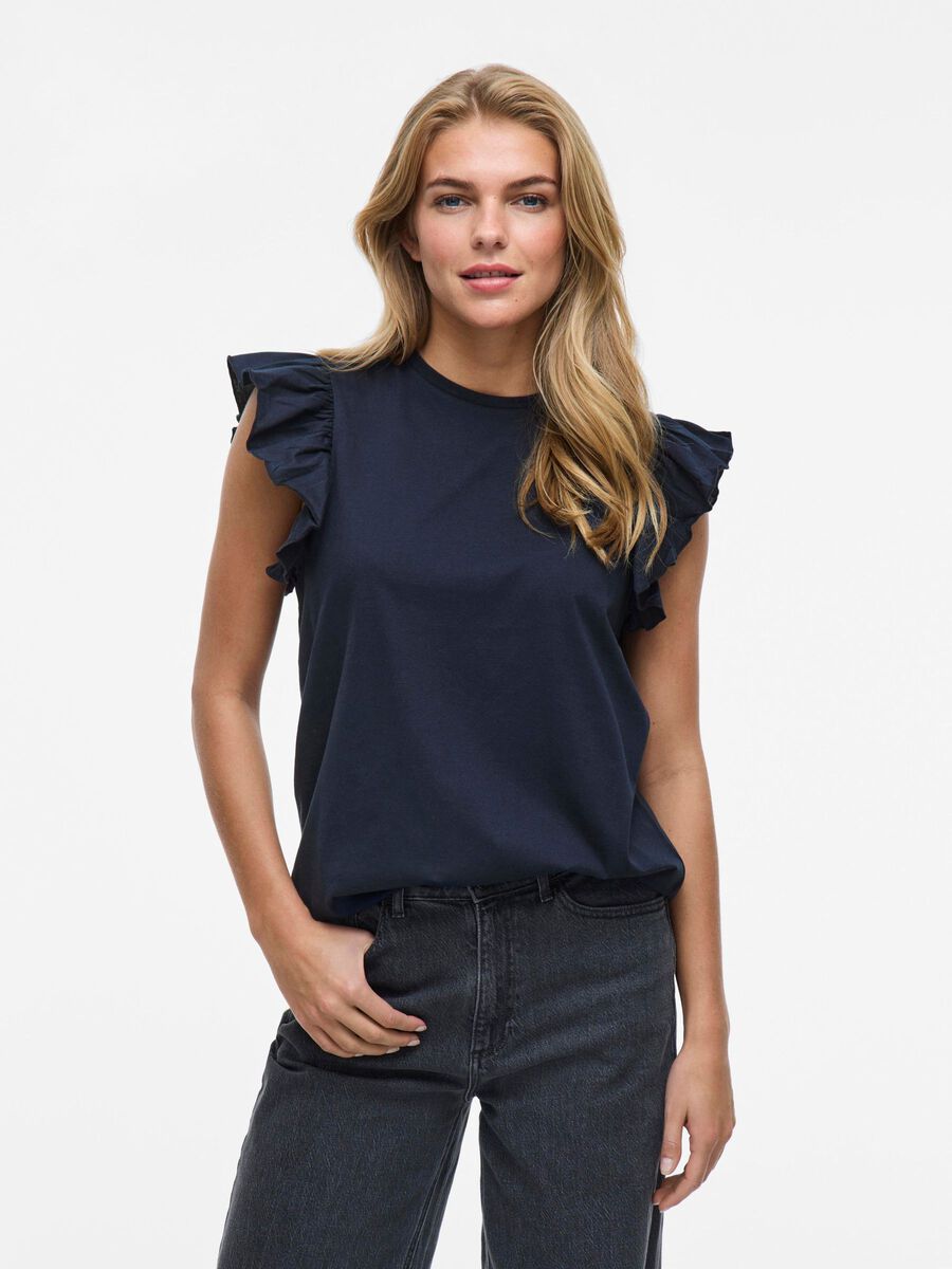 VILA VISUMMER ROUND NECK CAP SLEEVE TOP, Navy Blazer, highres - 14111867_NavyBlazer_003.jpg