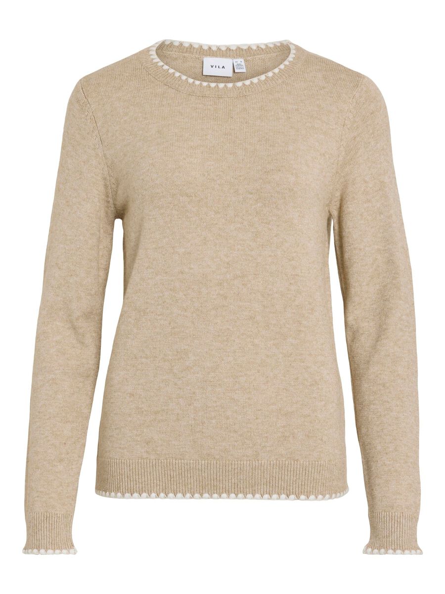 VILA ROUND NECK KNITTED PULLOVER, Natural Melange, highres - 14110910_NaturalMelange_1229777_001.jpg