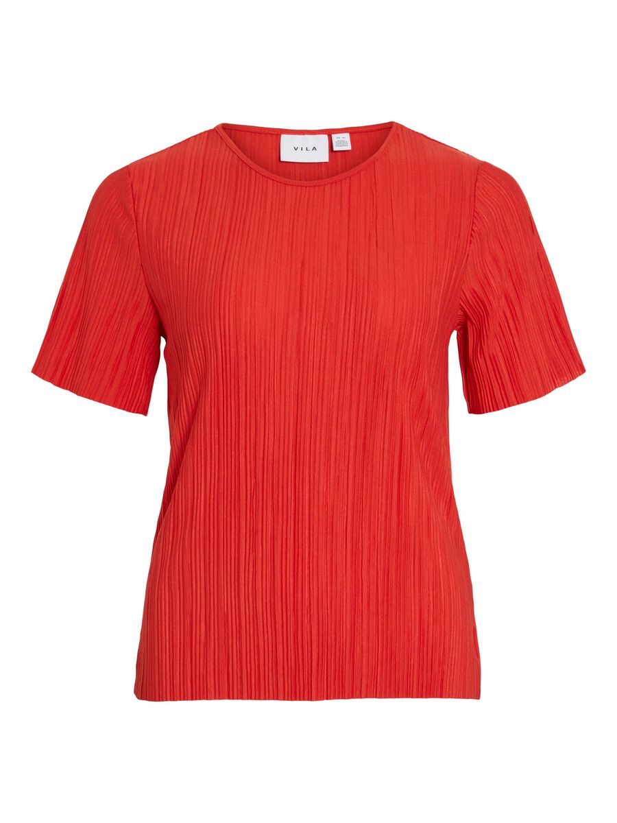 VILA VIPLISA PLEATED TOP A MANICHE CORTE, Aurora Red, highres - 14089481_AuroraRed_001.jpg