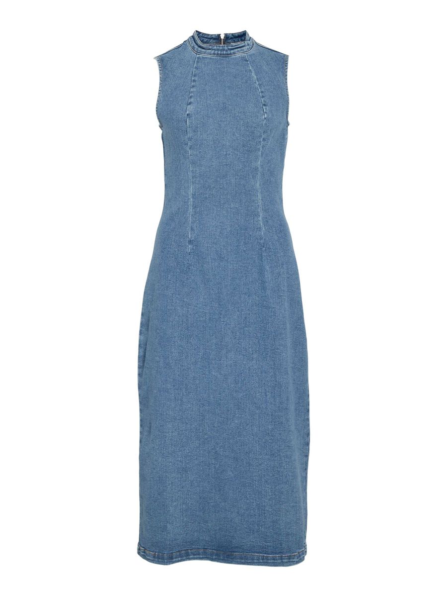 VILA VINONA MIDI DENIM DRESS, Medium Blue Denim, highres - 14113600_MediumBlueDenim_001.jpg