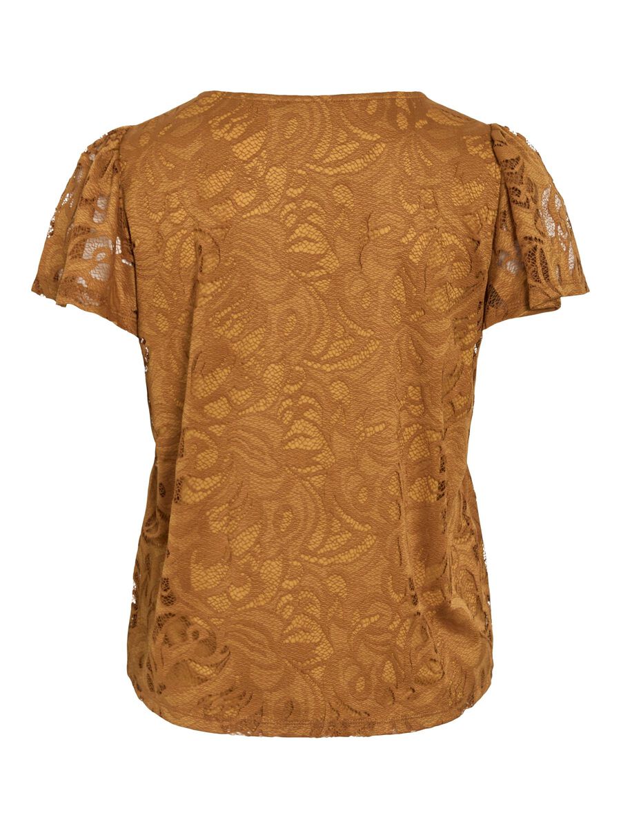 VILA VISTASIA V-NECK SHORT SLEEVED TOP, Cathay Spice, highres - 14111231_CathaySpice_002.jpg