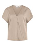 VILA VIELLETTE V-NECK SHORT SLEEVED TOP, Cement, highres - 14089239_Cement_001.jpg
