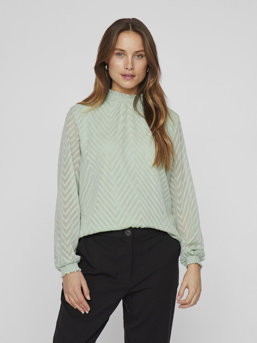 VILA HIGH NECK LONG SLEEVED BLOUSE, Silt Green, highres - 14103234_SiltGreen_003.jpg