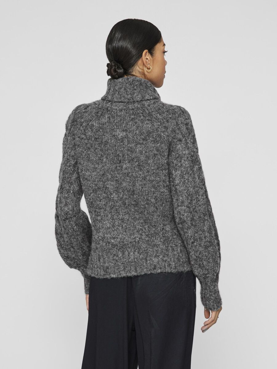 VILA ROLL NECK KNITTED PULLOVER, Dark Grey Melange, highres - 14103186_DarkGreyMelange_004.jpg
