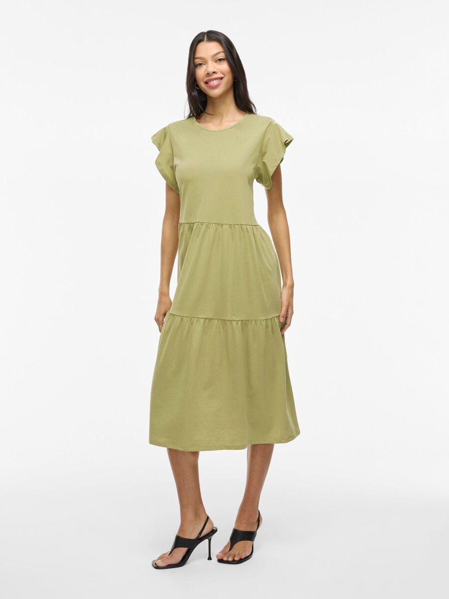 VILA SHORT SLEEVE MIDI DRESS, Sage, highres - 14087542_Sage_003.jpg