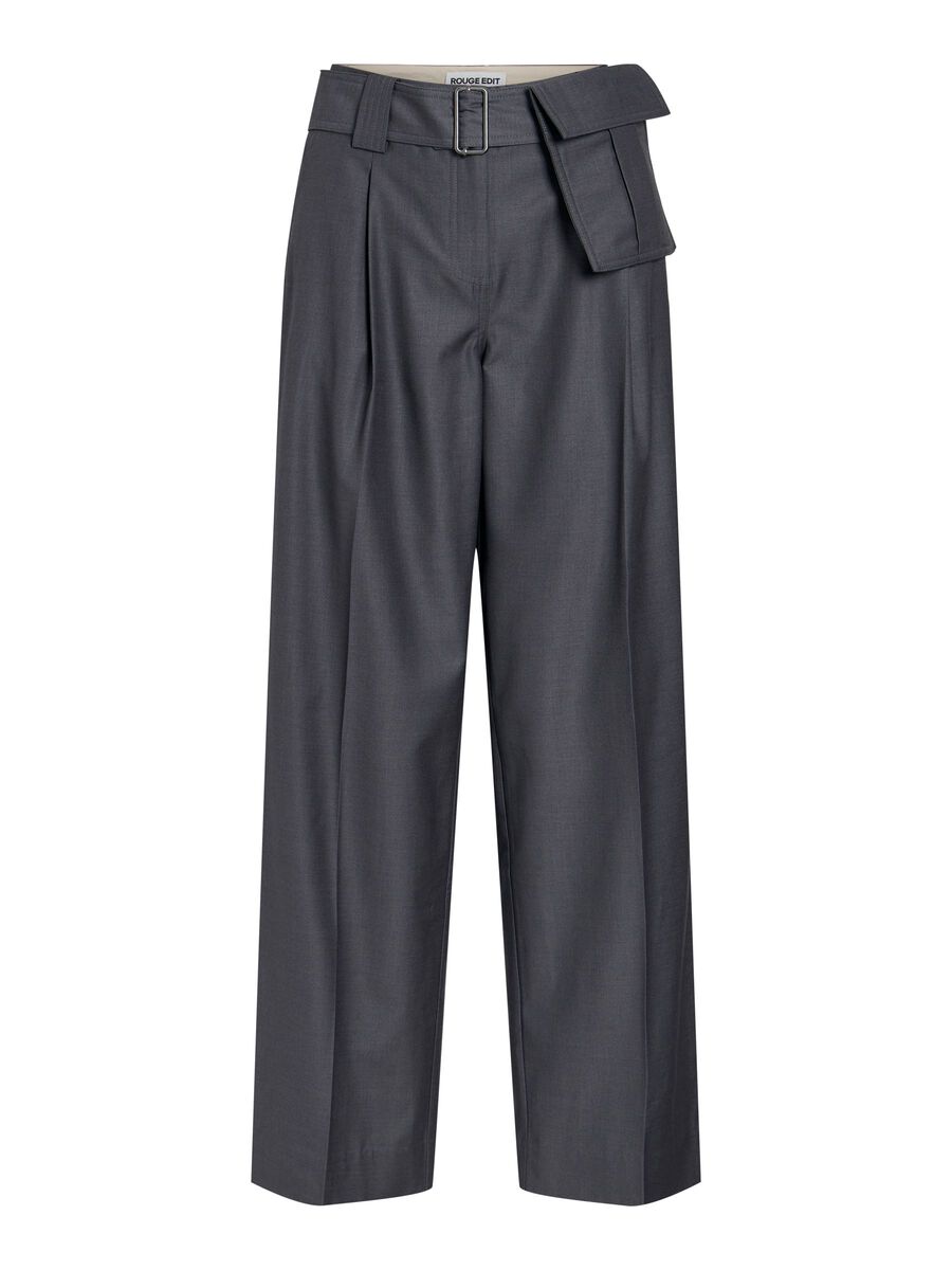 Carousel image - MID-WAIST WIDE-LEG TROUSERS, Dark Grey Melange | 1