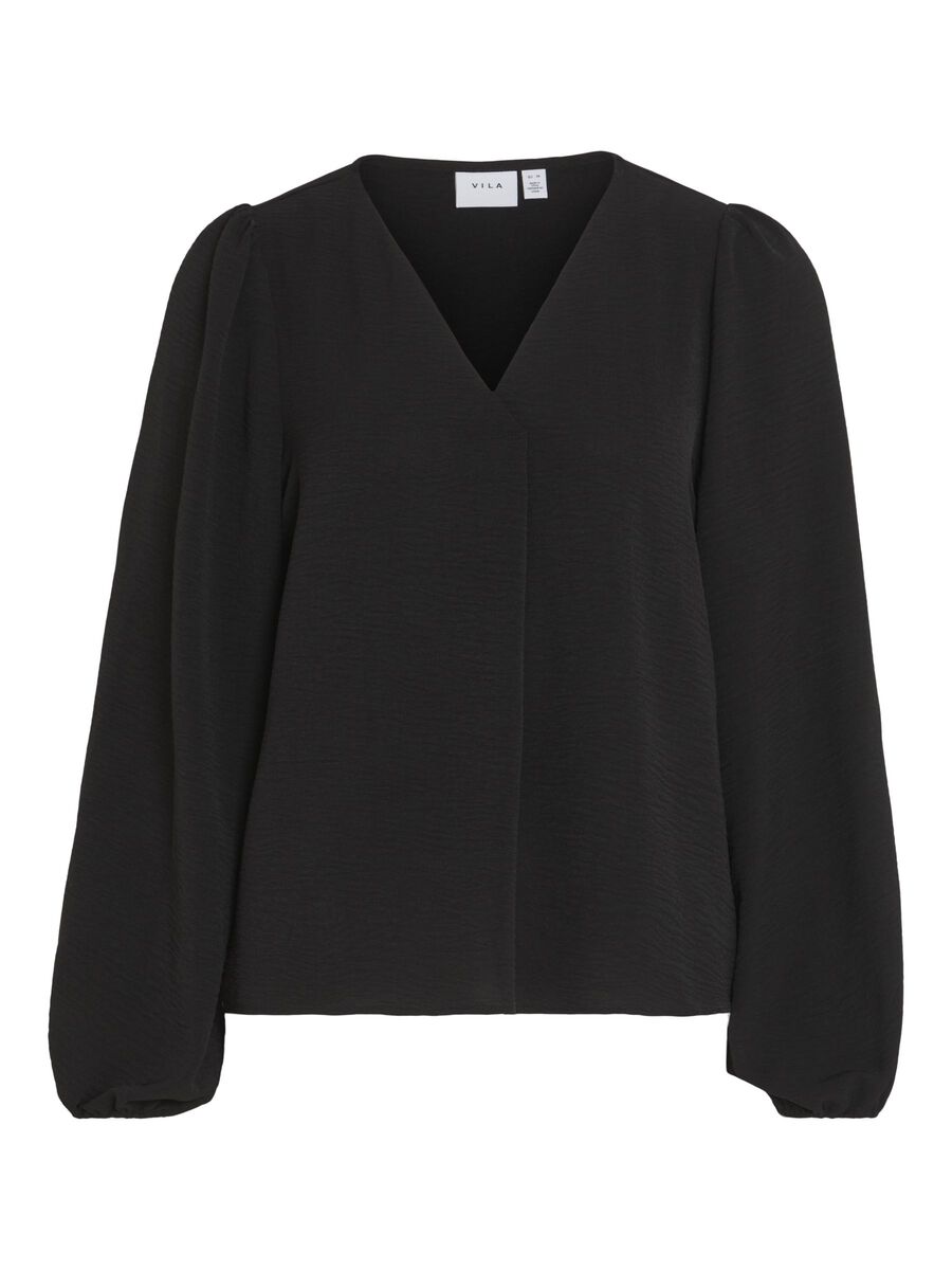 VILA V-NECK LONG SLEEVED TOP, Black, highres - 14099154_Black_001.jpg