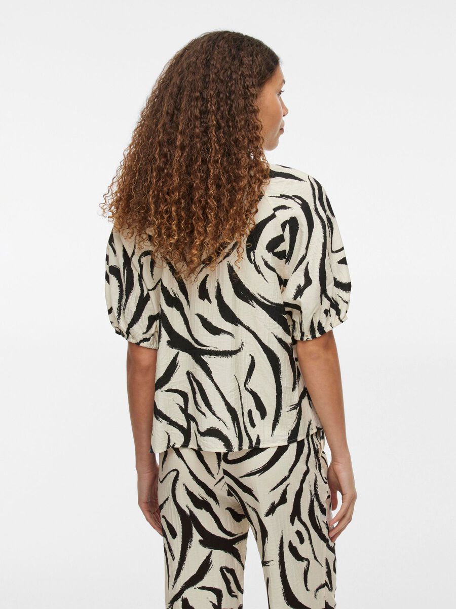 VILA TIE-NECK SHORT SLEEVED TOP, Birch, highres - 14102609_Birch_1159326_004.jpg