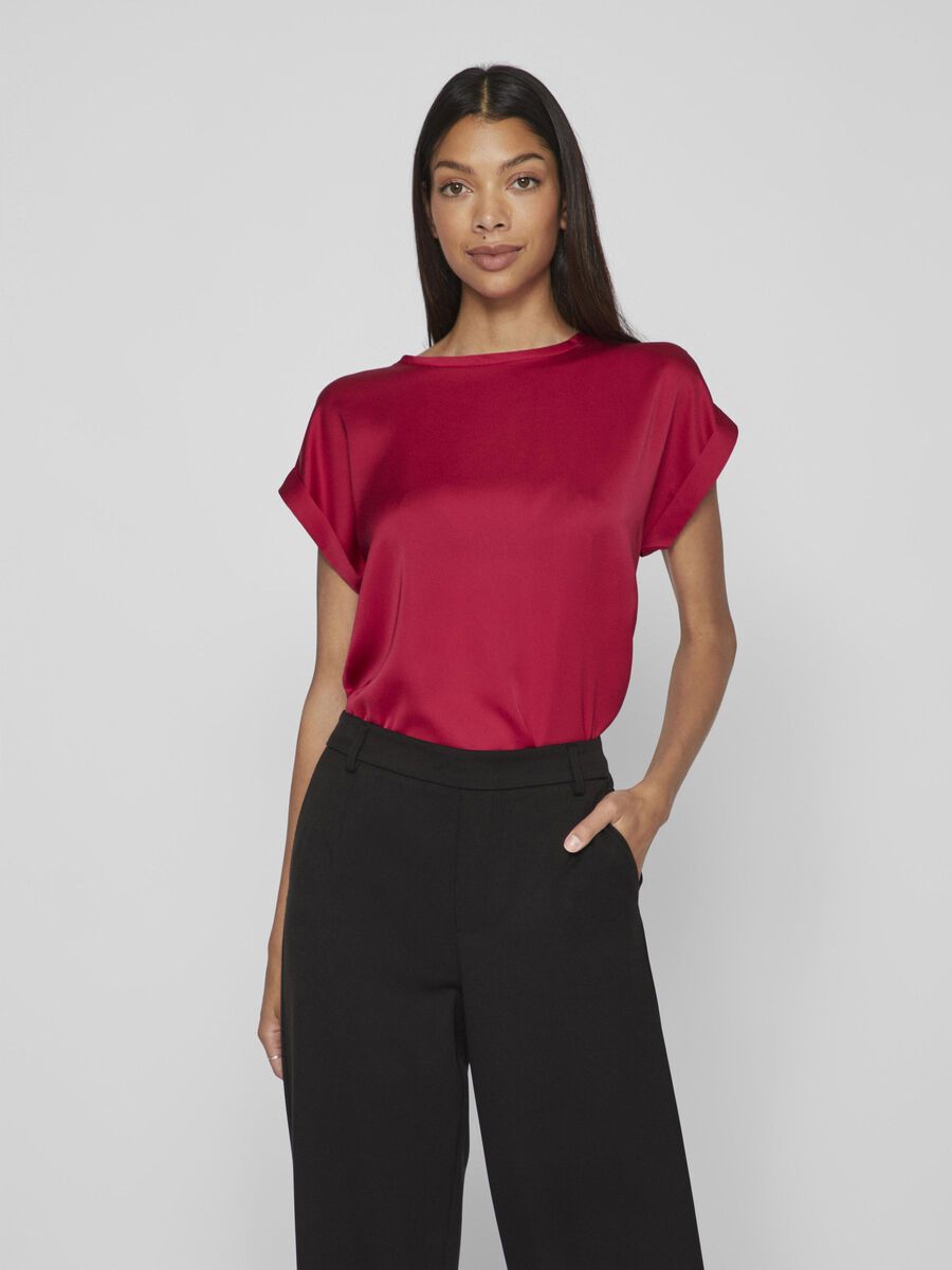 VILA VIELLETTE SHORT SLEEVED TOP, Cerise, highres - 14059563_Cerise_003.jpg