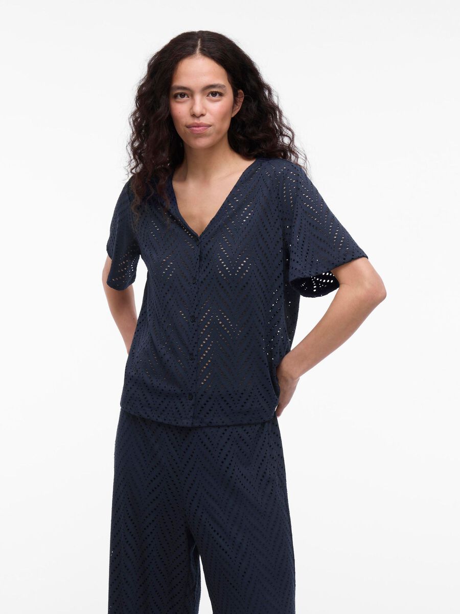 VILA VIDELAIA V-NECK SHORT SLEEVED SHIRT, Navy Blazer, highres - 14106624_NavyBlazer_003.jpg