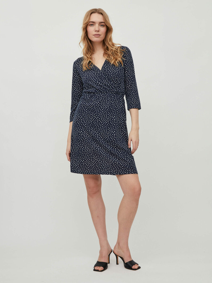 Vila 3/4 SLEEVED WRAP DRESS, Navy Blazer, highres - 14075815_NavyBlazer_963639_003.jpg