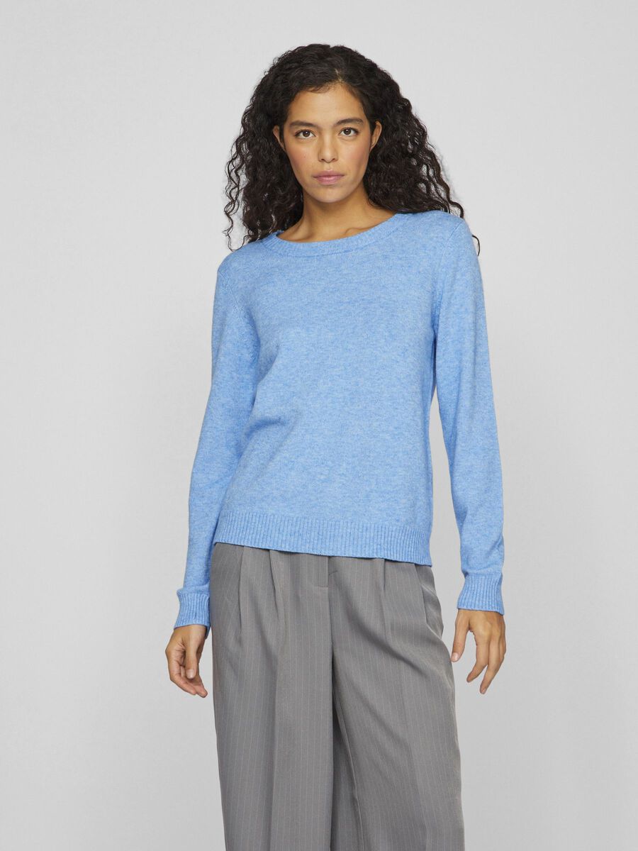 VILA VIRIL ROUND NECK KNITTED PULLOVER, Blissful Blue, highres - 14054177_BlissfulBlue_972274_003.jpg