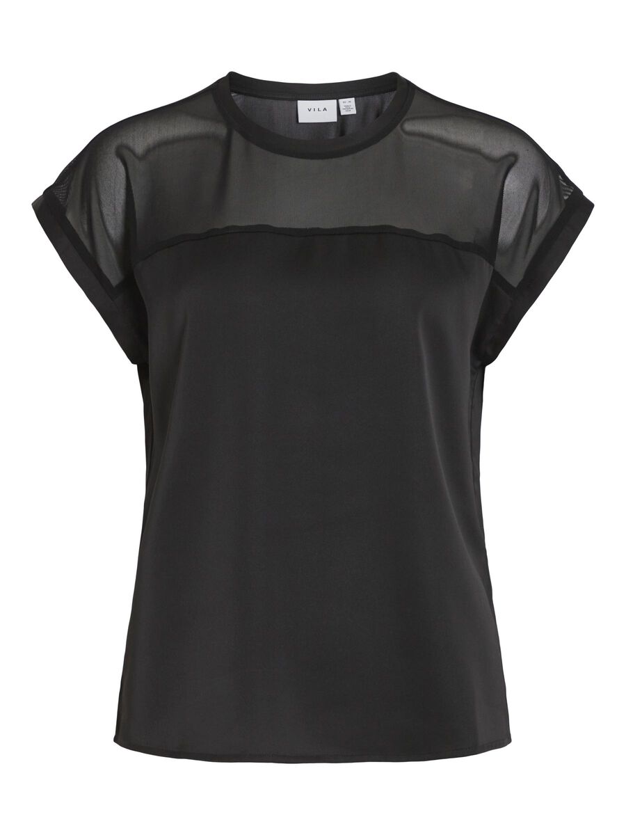 VILA VIELLETTE MESH SHORT SLEEVED TOP, Black, highres - 14101088_Black_001.jpg