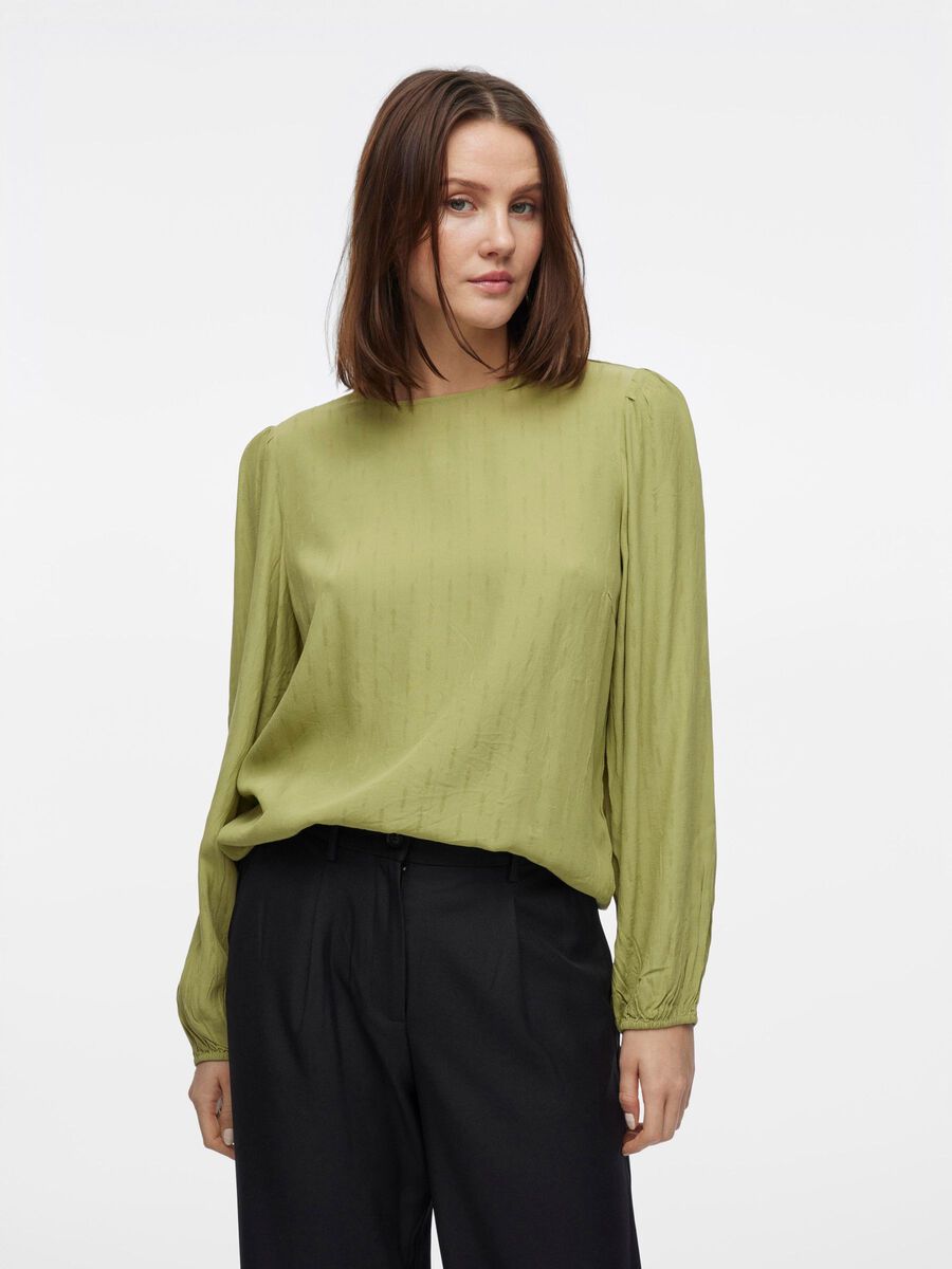 VILA ROUND NECK LONG SLEEVED TOP, Sage, highres - 14104519_Sage_003.jpg