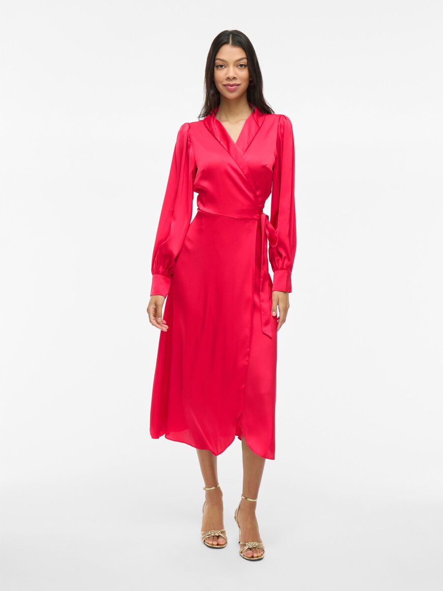 VILA LONG SLEEVED MIDI VESTITO INCROCIATO, Viva Magenta, highres - 14093784_VivaMagenta_003.jpg