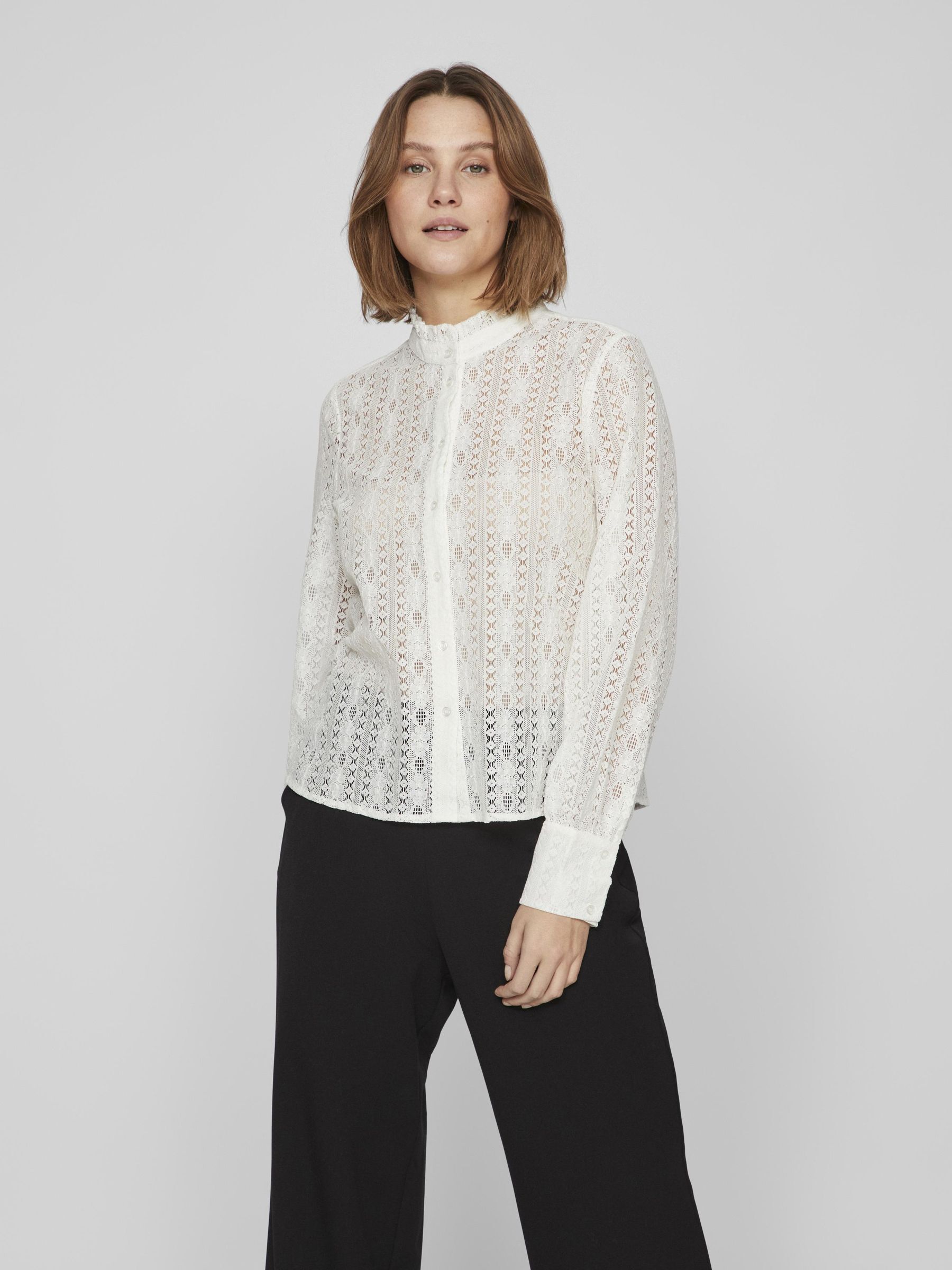 HIGH NECK LACE SHIRT White VILA