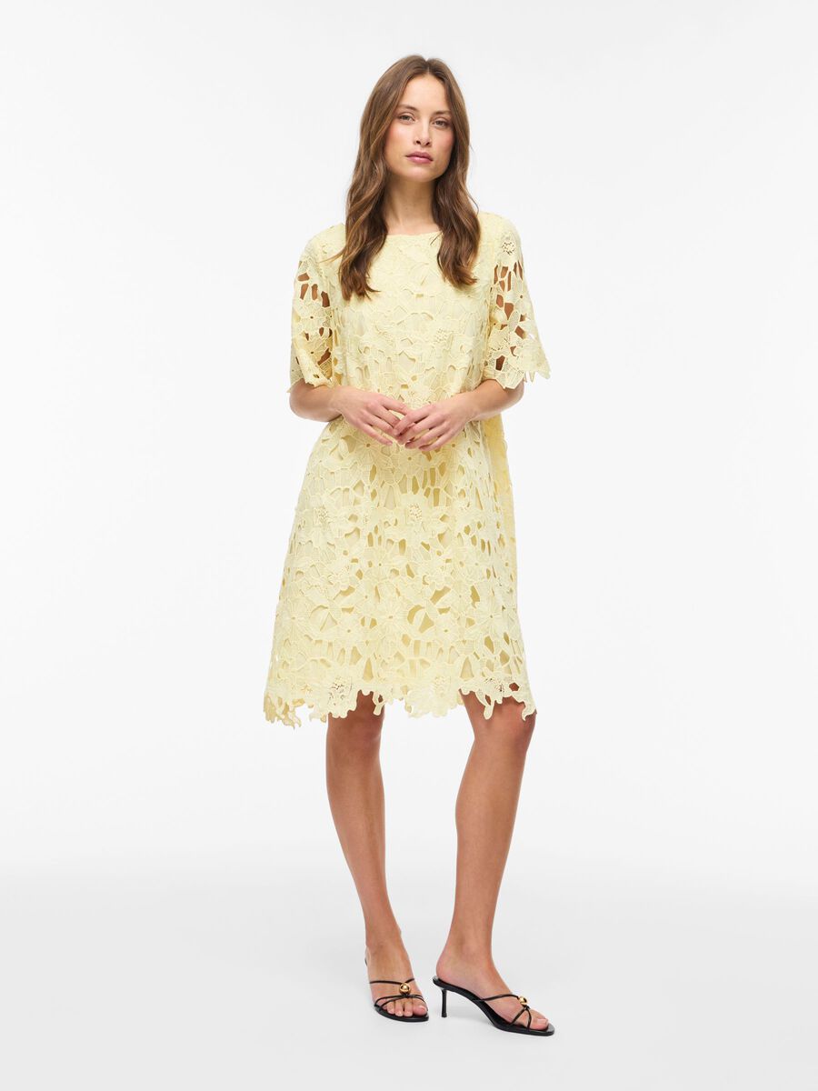Carousel image - VISIENNA LACE SHORT DRESS, Pastel Yellow | 4