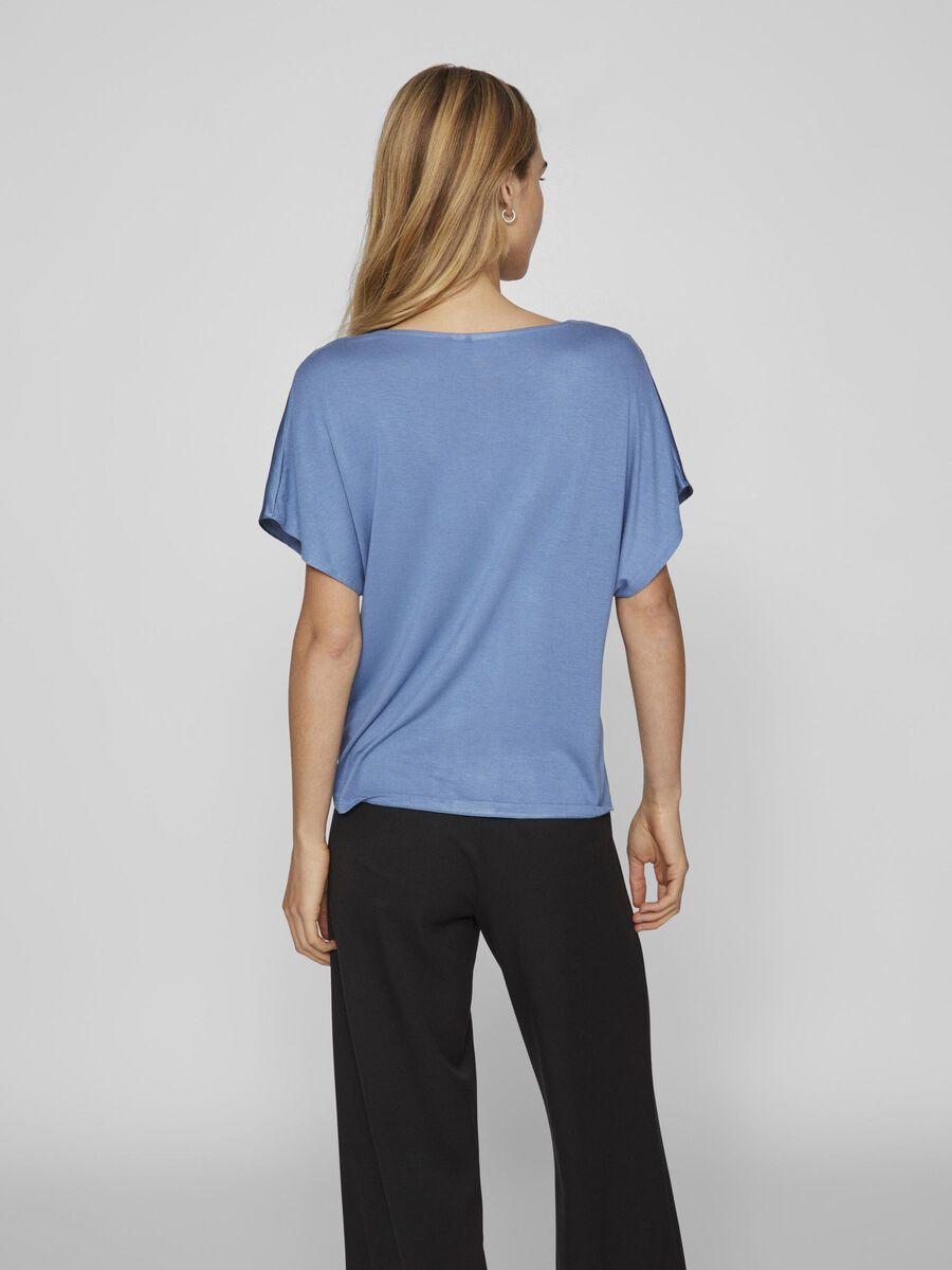 VILA VIELLETTE V-NECK SHORT SLEEVED TOP, Coronet Blue, highres - 14089239_CoronetBlue_004.jpg