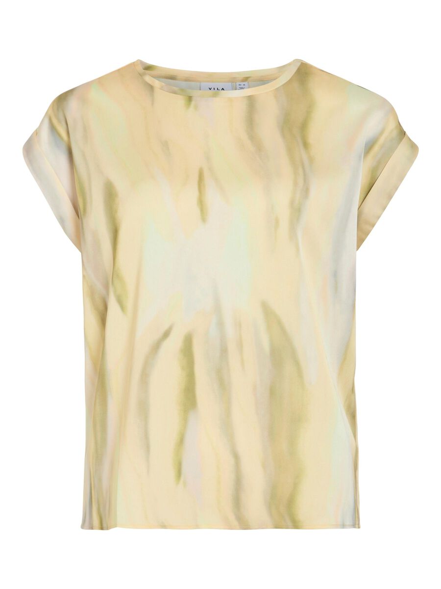 VILA VIELLETTE ROUND NECK SHORT SLEEVED TOP, Pale Banana, highres - 14109246_PaleBanana_1217605_001.jpg