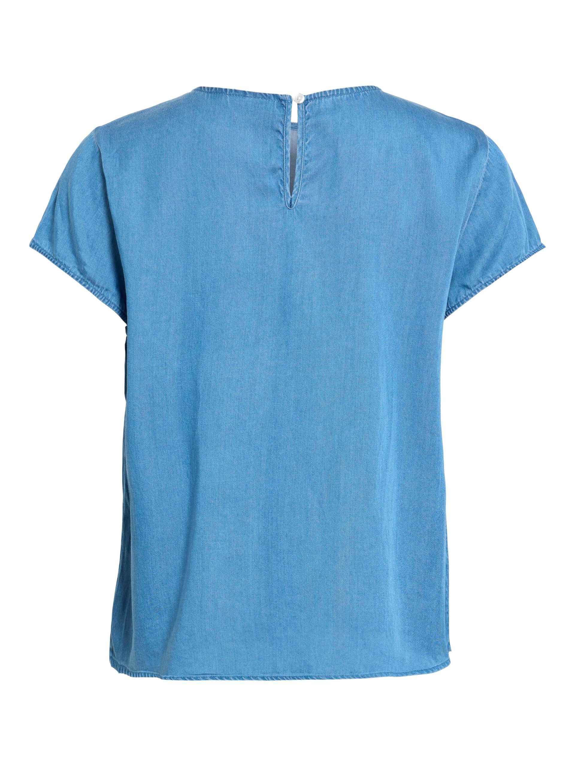 Carousel image - ROUND NECK SHORT SLEEVED TOP, Medium Blue Denim | 7