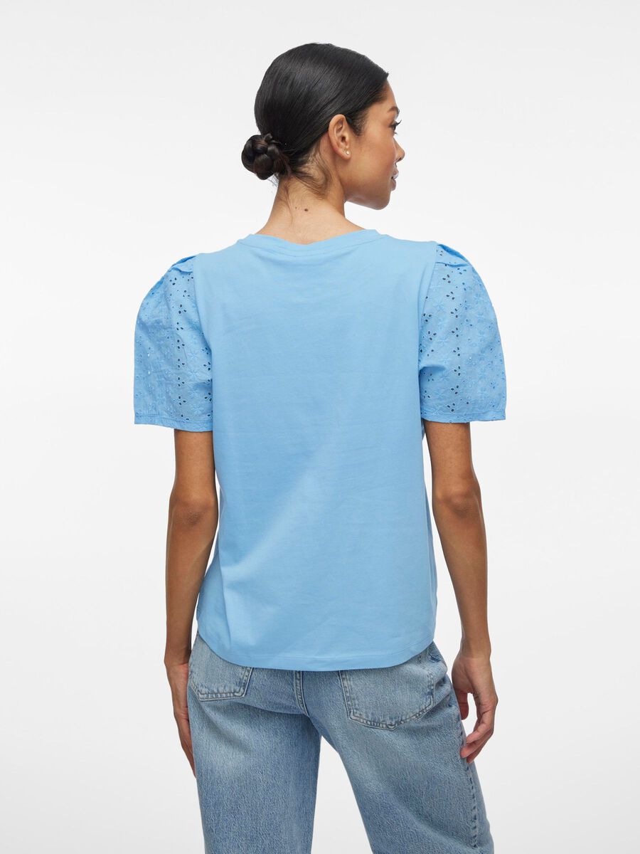 VILA ROUND NECK SHORT SLEEVED TOP, Blissful Blue, highres - 14103334_BlissfulBlue_004.jpg