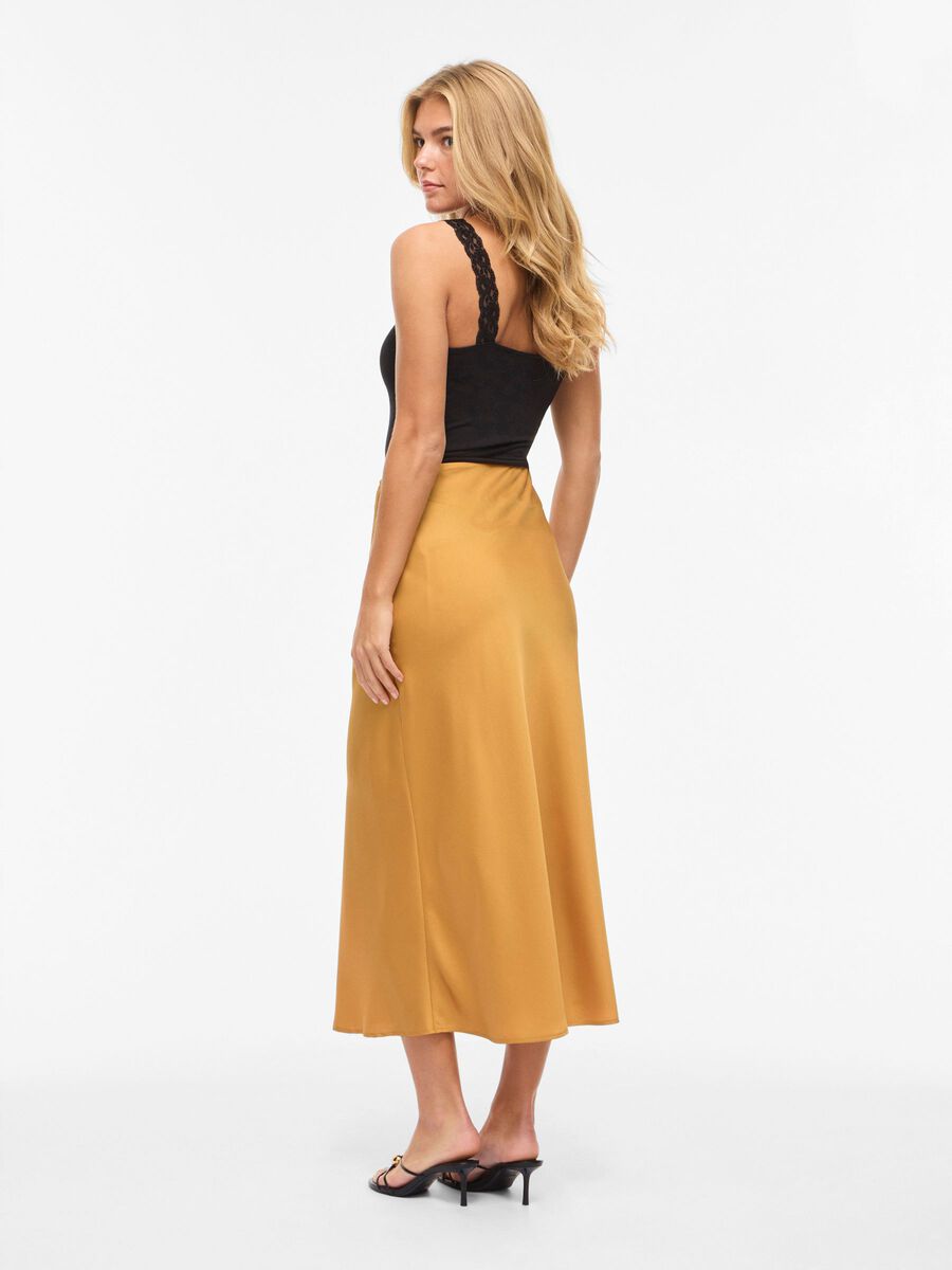 Product carousel image - VIELLETTE HIGH WAIST MIDI SKIRT, Amber Gold | 2