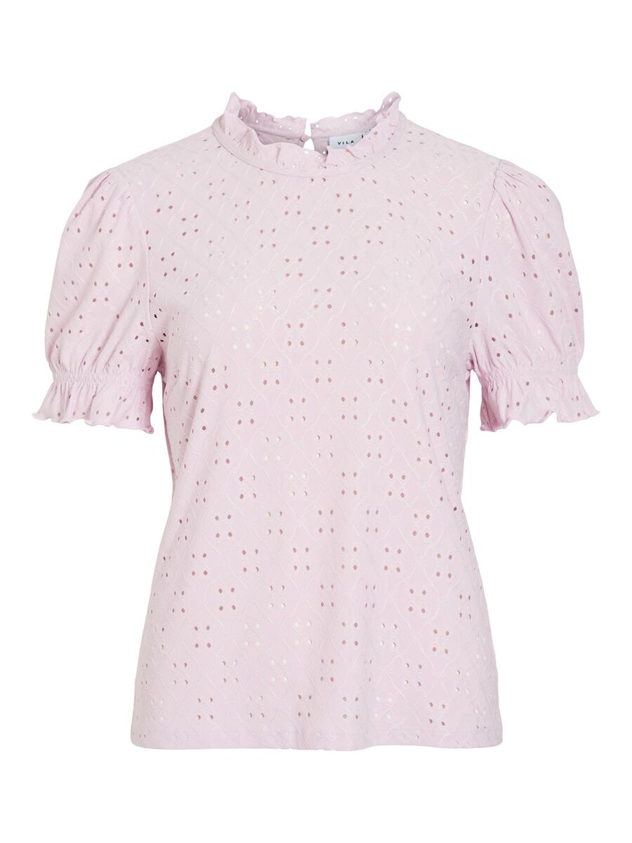 VILA EMBROIDERED SHORT SLEEVED TOP, Winsome Orchid, highres - 14070251_WinsomeOrchid_001.jpg