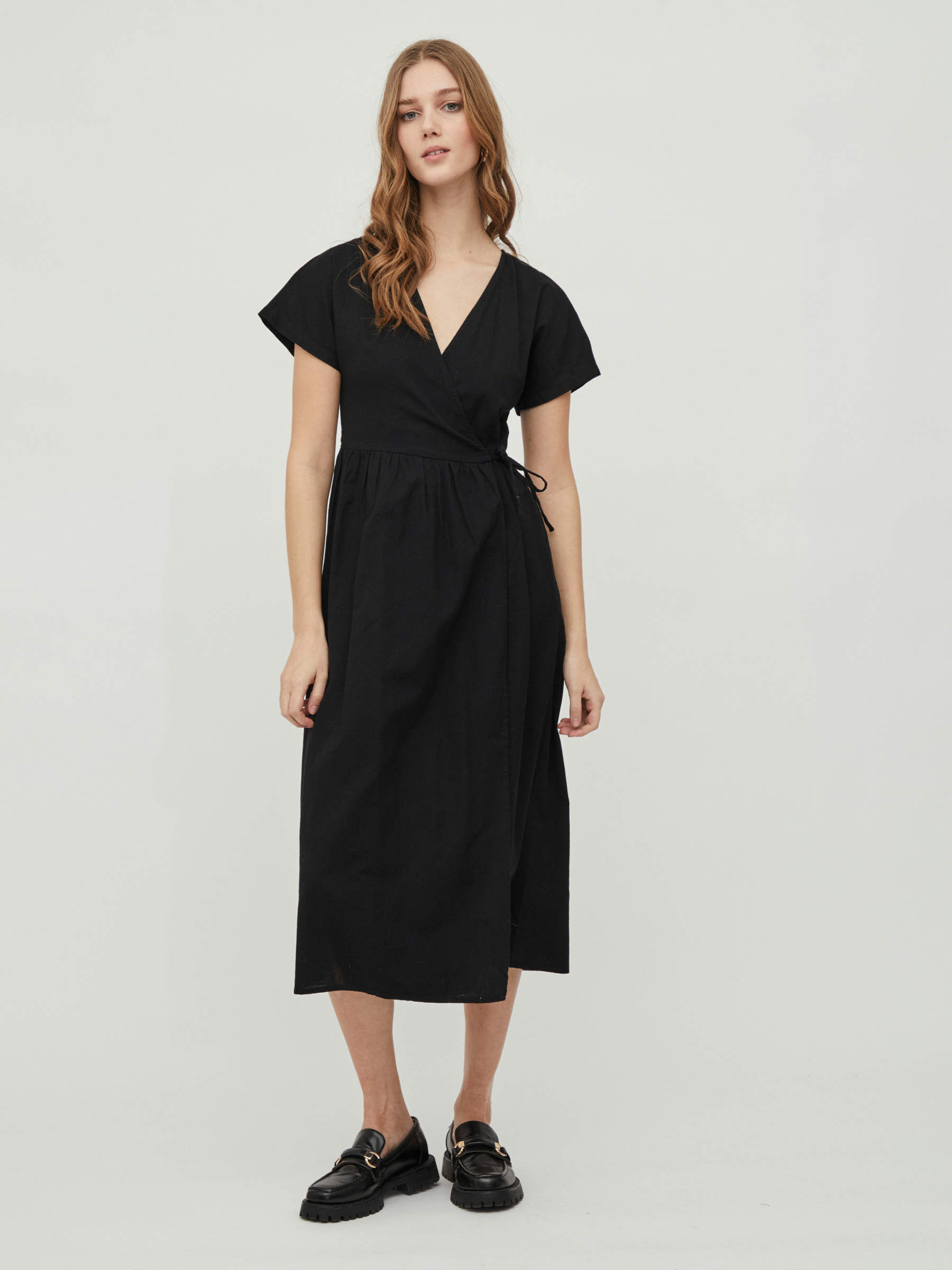 SHORT SLEEVED WRAP DRESS (Black) | Vila® Official Online Shop