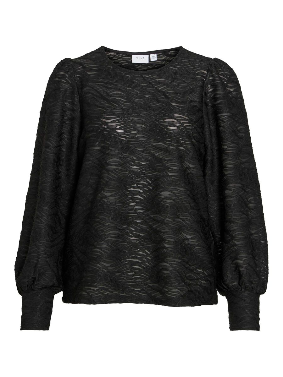 VILA ROUND NECK LONG SLEEVED TOP, Black, highres - 14107438_Black_001.jpg