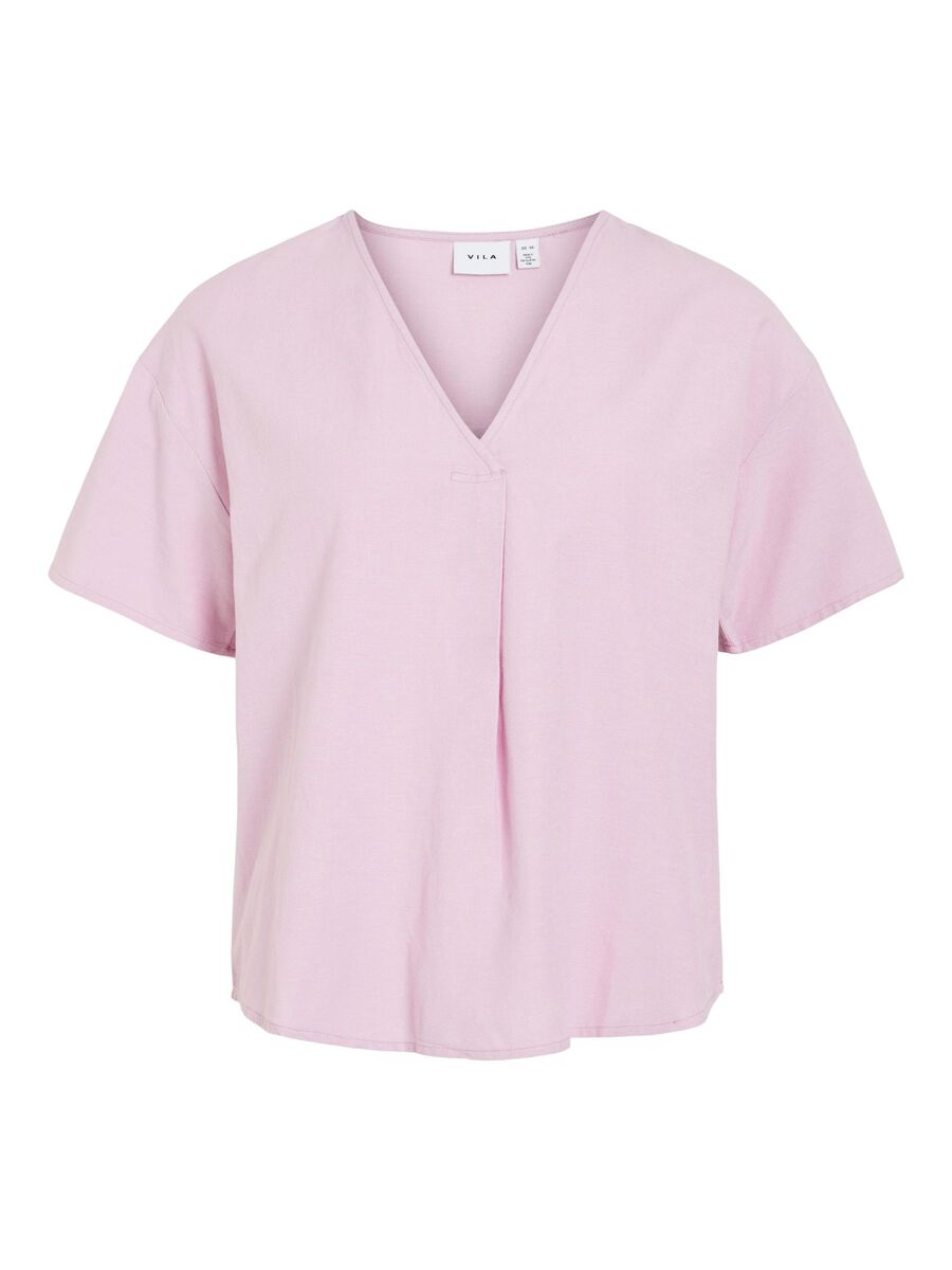 VILA V-NECK SHORT SLEEVED TOP, Winsome Orchid, highres - 14096245_WinsomeOrchid_001.jpg