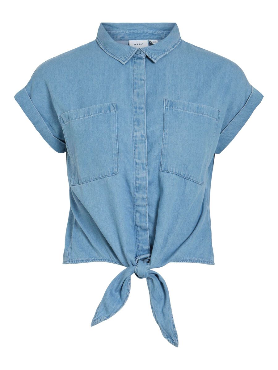 VILA VINEA - MANCHES COURTES CHEMISE, Medium Blue Denim, highres - 14106797_MediumBlueDenim_001.jpg