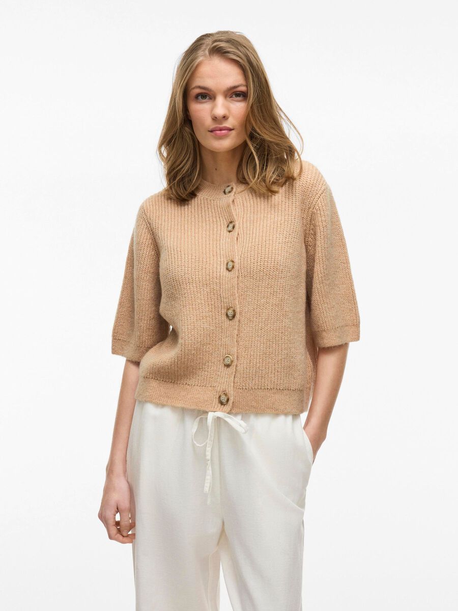 VILA SHORT SLEEVE KNITTED CARDIGAN, Natural Melange, highres - 14109223_NaturalMelange_003.jpg