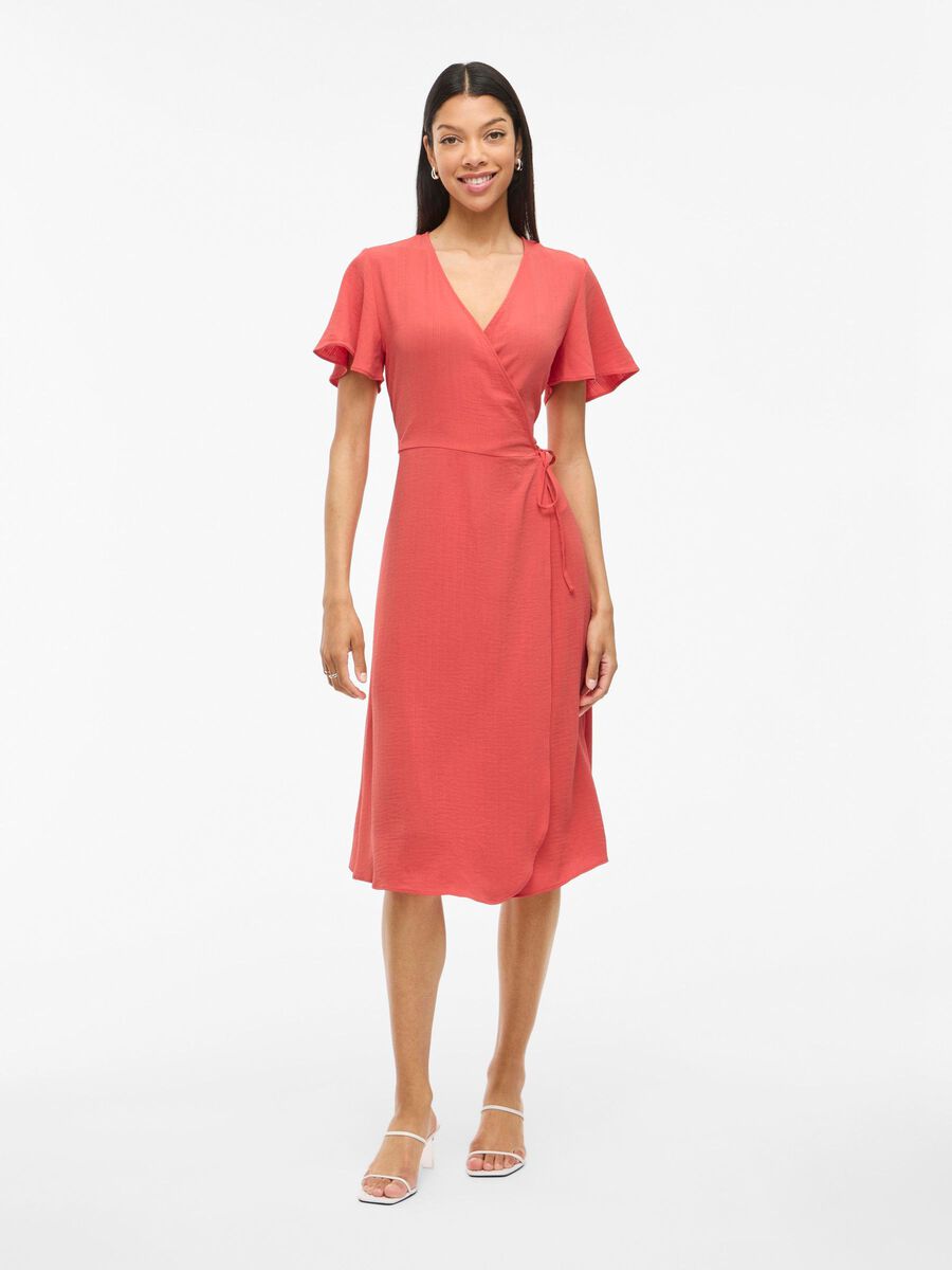 VILA VILOVIE SHORT SLEEVED WRAP DRESS, Paprika, highres - 14059666_Paprika_003.jpg