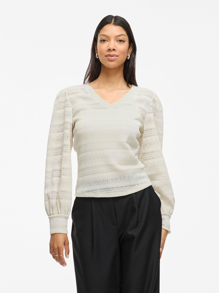 VILA V-NECK LONG SLEEVED TOP, Birch, highres - 14110282_Birch_003.jpg