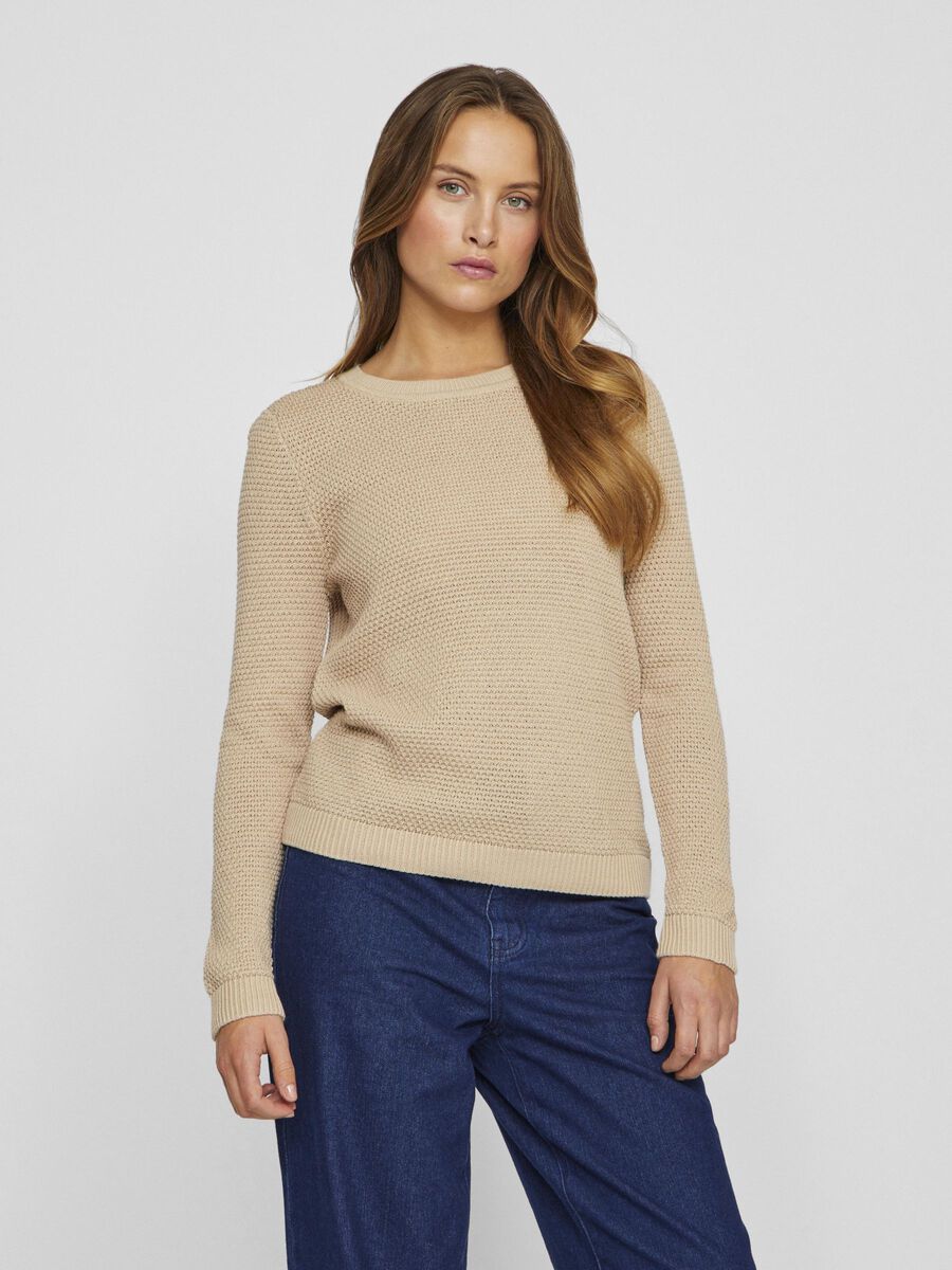 VILA VIDALO BASIC KNITTED PULLOVER, Nomad, highres - 14082767_Nomad_003.jpg