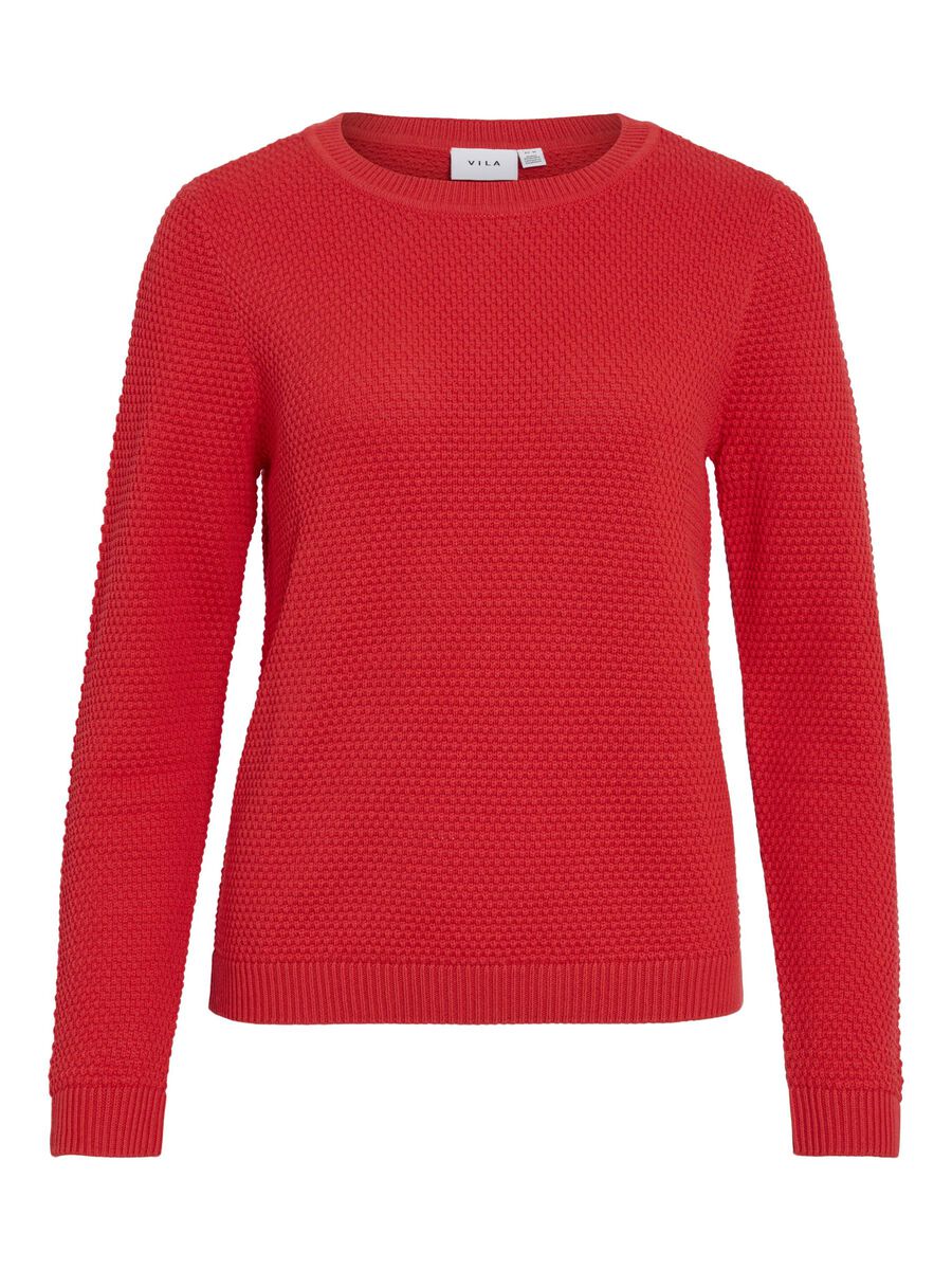 VILA VIDALO BASIC KNITTED PULLOVER, Poppy Red, highres - 14082767_PoppyRed_001.jpg