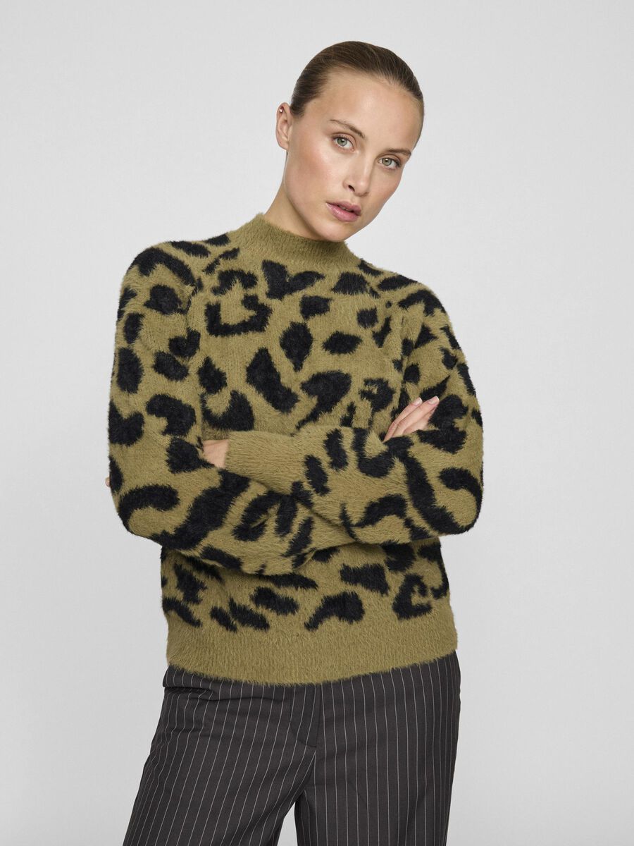 VILA GEMUSTERTER STRICKPULLOVER, Gothic Olive, highres - 14080195_GothicOlive_1139154_003.jpg