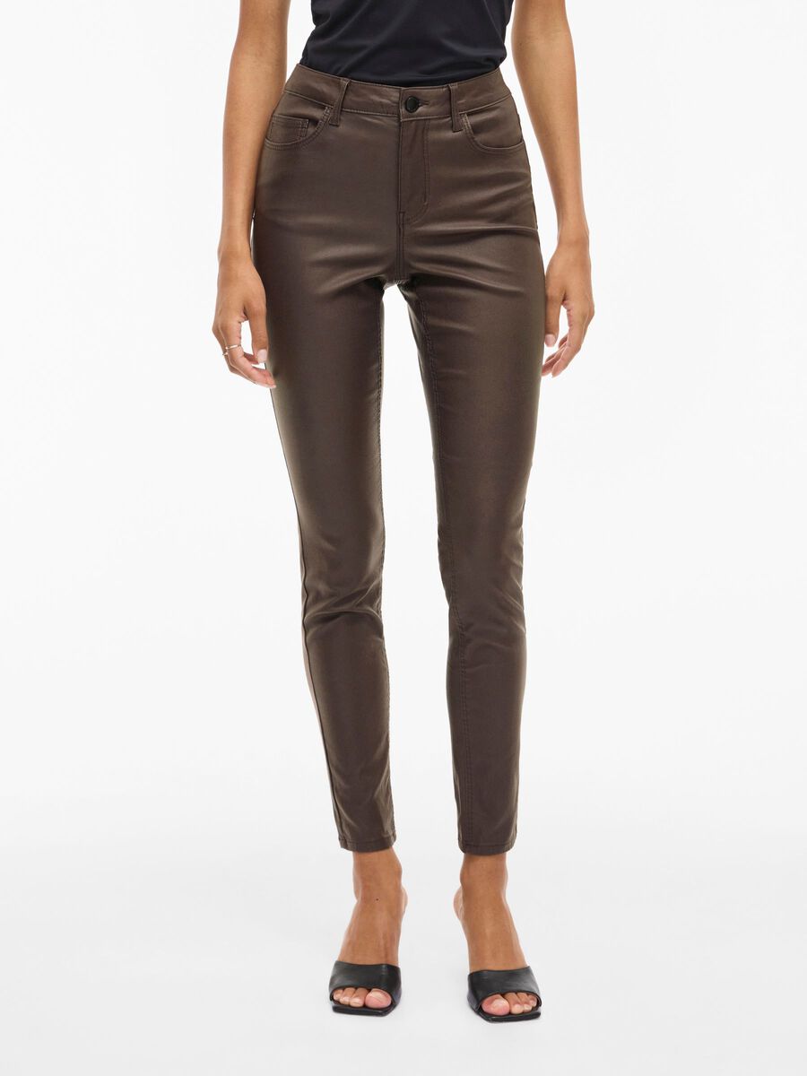 Product carousel image - VISARAH COATED SLIM-FIT TROUSERS, Coffee Bean | 1