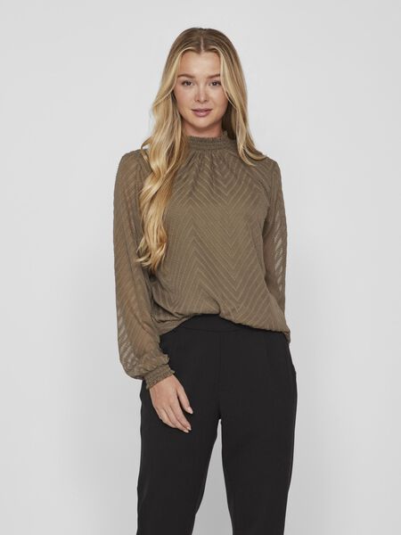 Vila HIGH NECK LONG SLEEVED BLOUSE, Walnut, highres - 14083460_Walnut_003.jpg