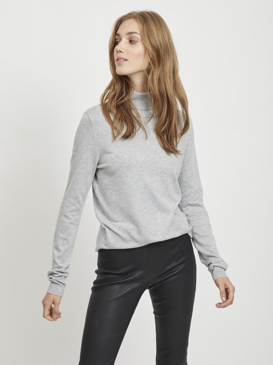 Vila HØJHALSET STRIKKET TOP, Light Grey Melange, highres - 14053551_LightGreyMelange_003.jpg