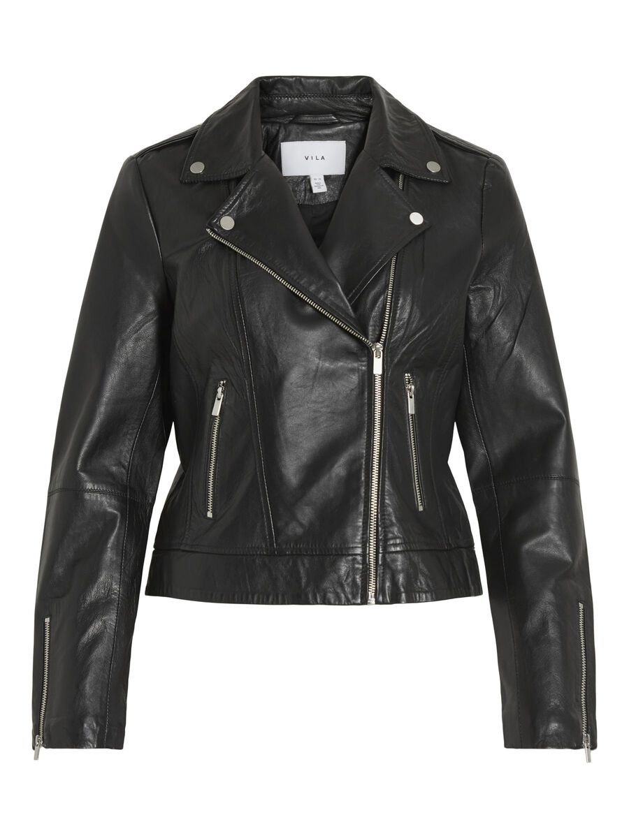 VILA BIKER LOOK LEATHER JACKET, Black, highres - 14067521_Black_001.jpg
