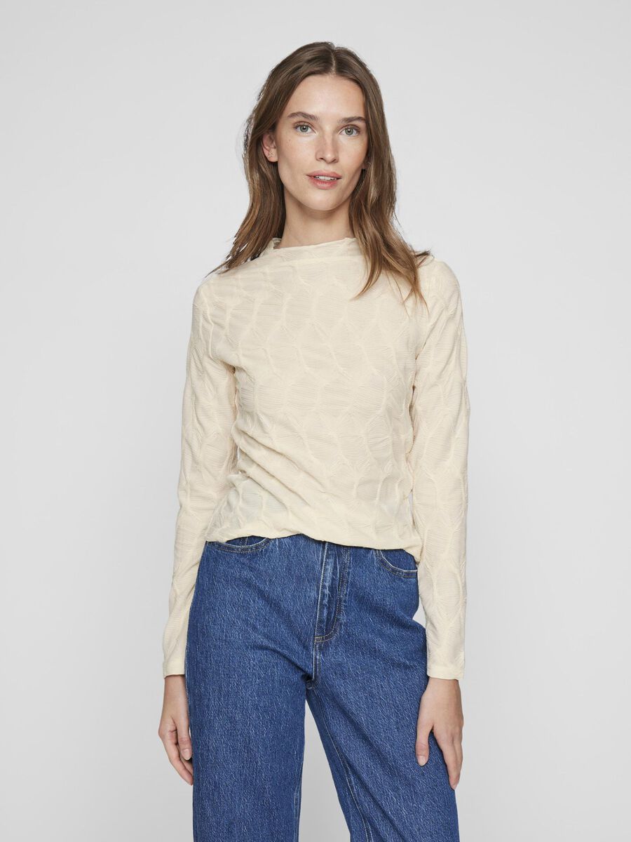 VILA HIGH NECK LONG SLEEVED TOP, Birch, highres - 14107307_Birch_003.jpg