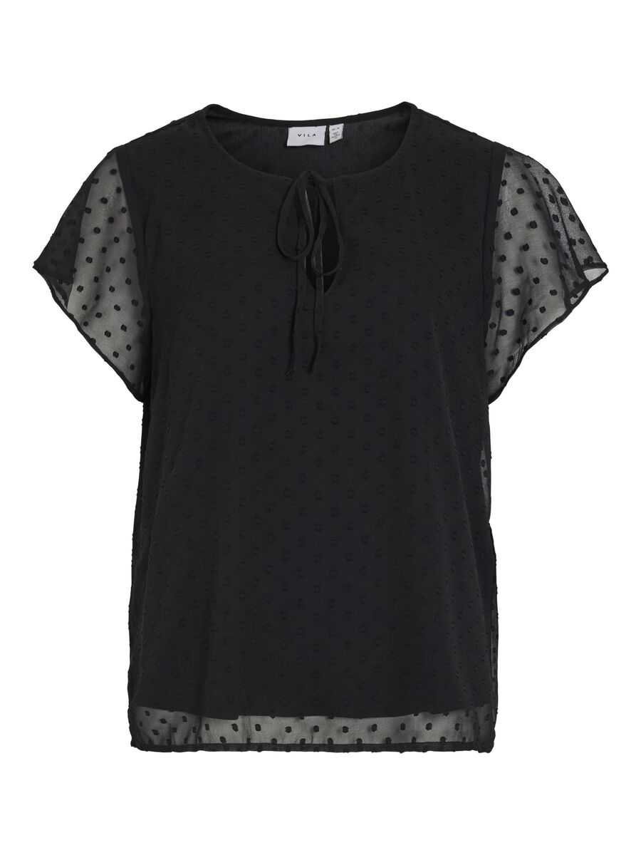 VILA GESTIPPELDE TOP MET KORTE MOUWEN, Black, highres - 14100340_Black_001.jpg