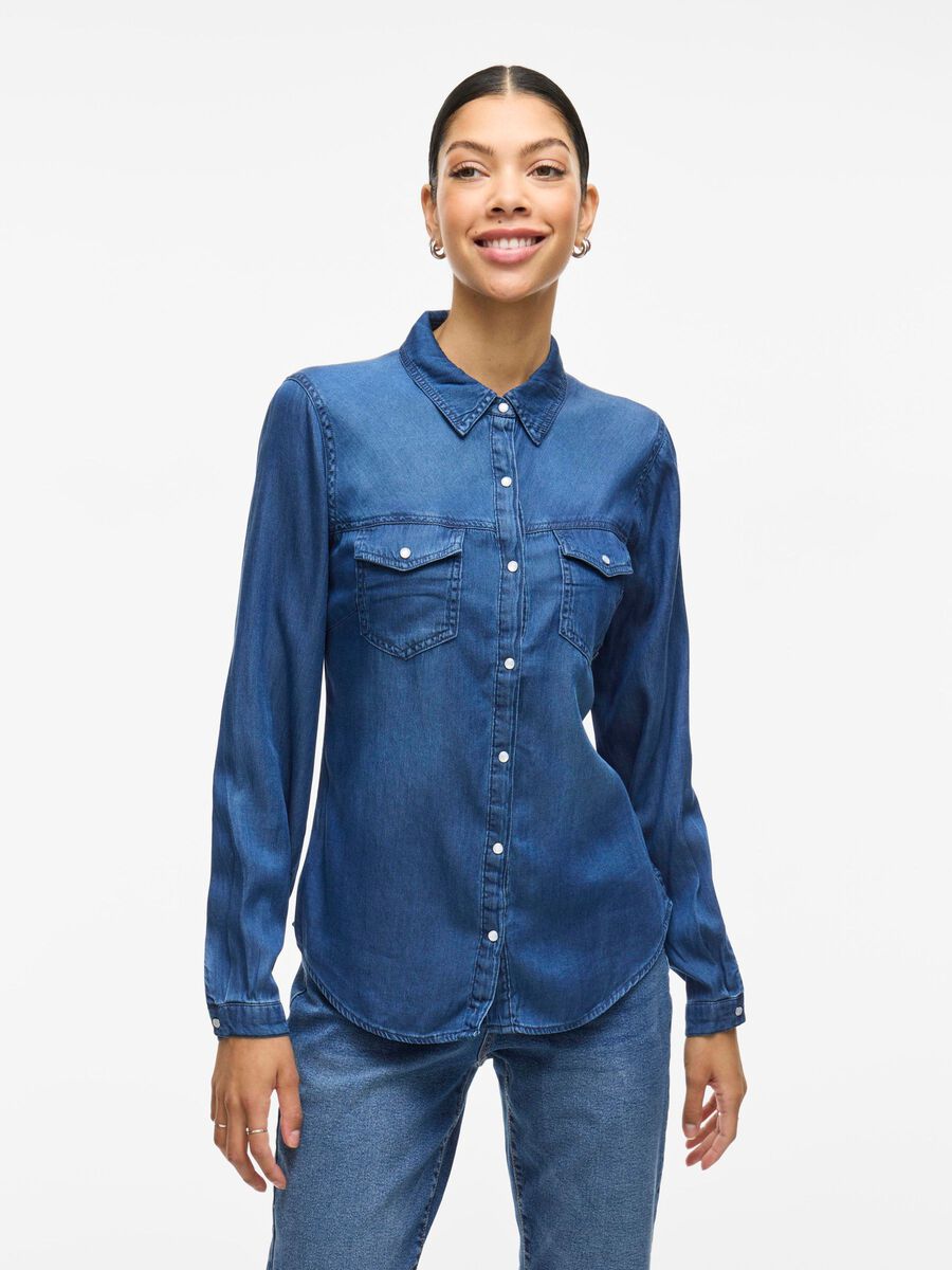 VILA VIBISTA POCKET DENIM SHIRT, Dark Blue Denim, highres - 14033008_DarkBlueDenim_604568_003.jpg